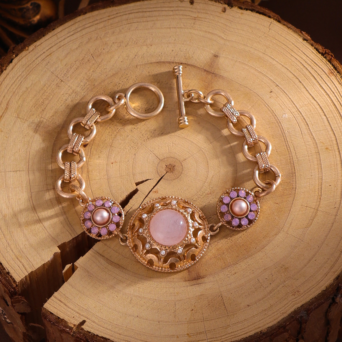 Original Design Wind Accessories Stone Round Metal Chain Bracelet Women