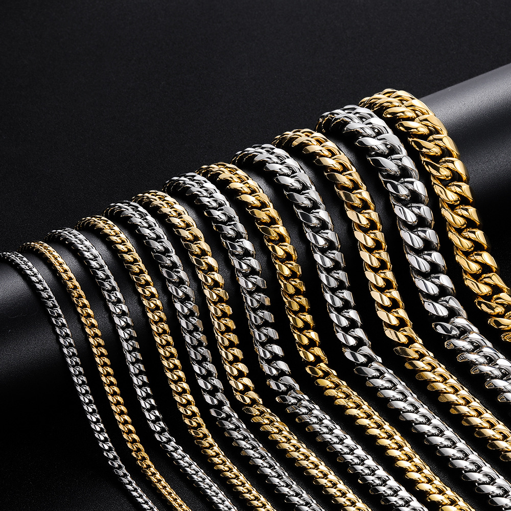 Round polished Cuban chain stainless steel necklace domineering men's Cuban necklace hip-hop jewelry