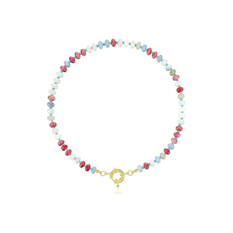 New Women's Bohemian Dopamine Color Matching Natural Stone Colorful Crystal Beaded Necklace