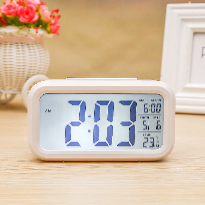 Smart Clock Alarm Clock Large Screen Ultra-Silent LED Electronic Clock Light Sensing Night Light Clock with Temperature