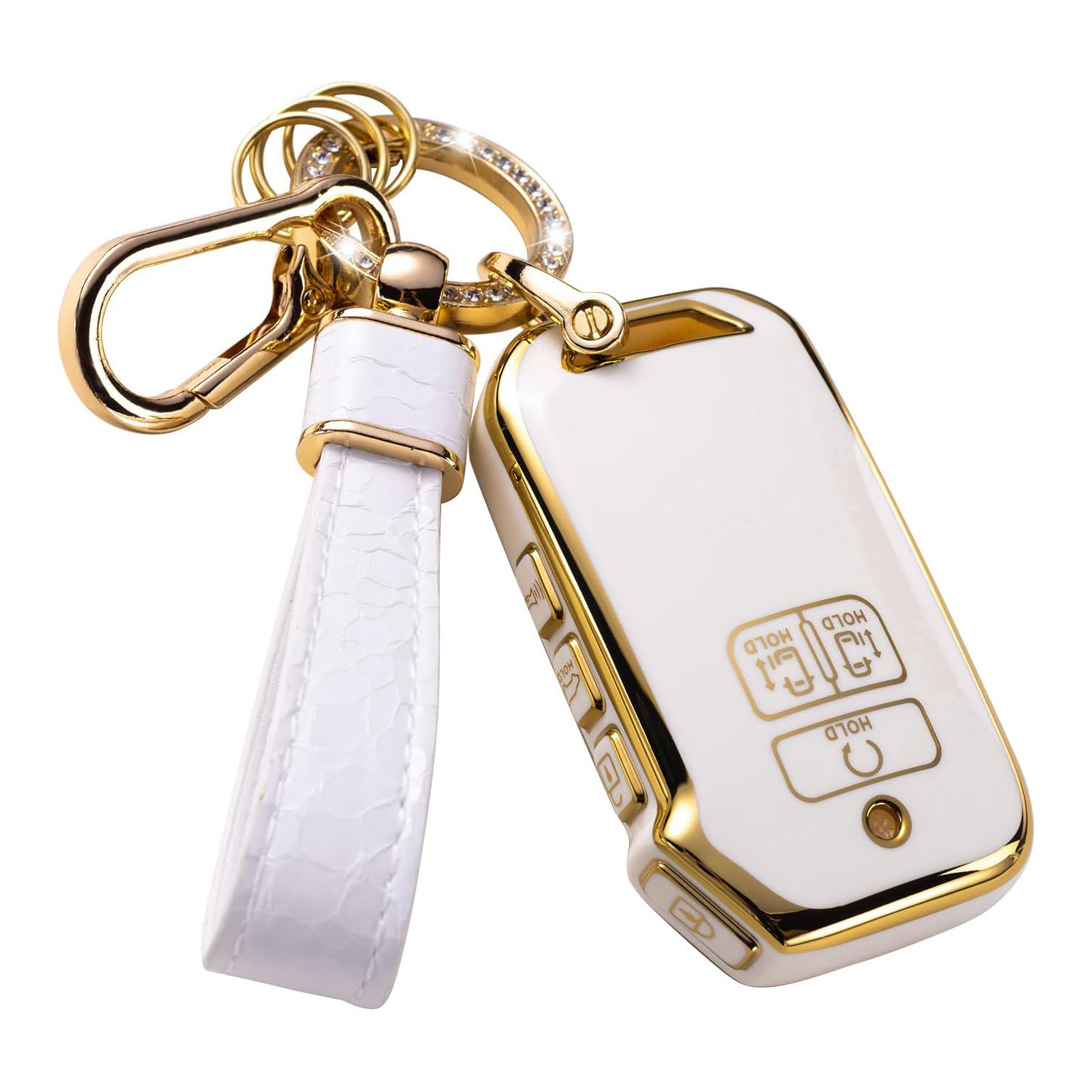 Gold Edge Key Case Pendant Car Key Bag Stone Grain Keychain