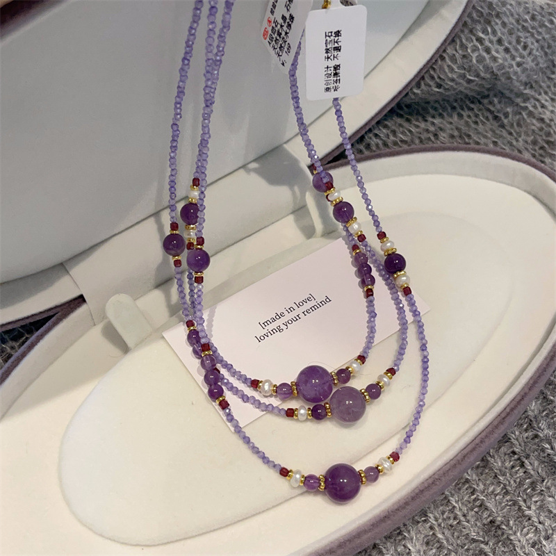 New Chinese Style Amethyst Freshwater Pearl Necklace Amethyst Li Fire Crystal Ball Pendant Choker Simple Necklace