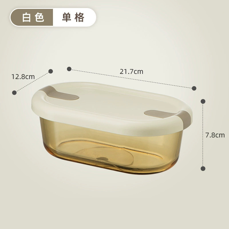 Glass lunch box, microwave-safe, student and office worker meal container, fresh-keeping box, partitioned sealed bento bowl