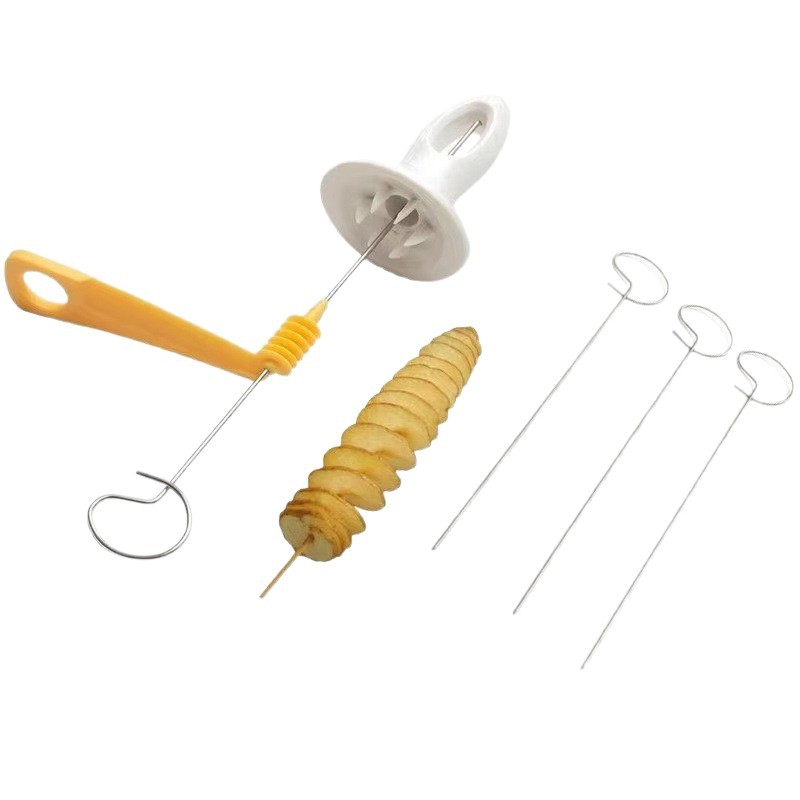 Household manual cyclone potato slicer spiral chip rotating potato slicer potato tower tool with steel skewer set