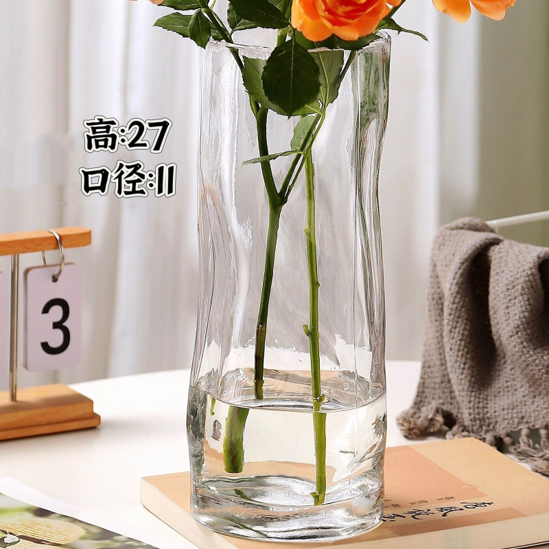 Glass vase straight transparent water flower fresh lily lucky bamboo living room decoration ornament