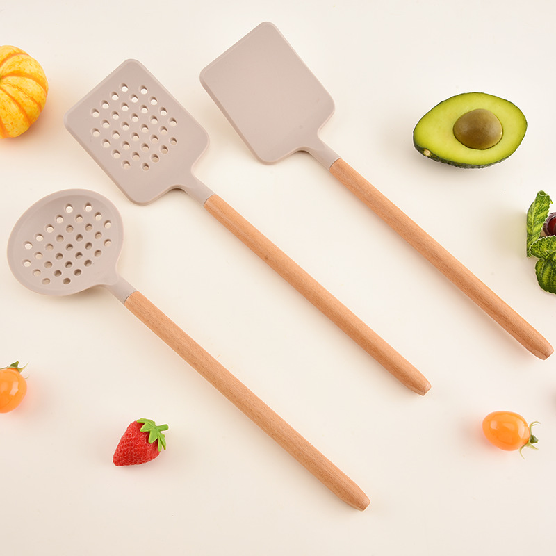 2026 new kitchen silicone cookware set frying spatula soup spoon kitchen cooking spatula spoon 7-piece set
