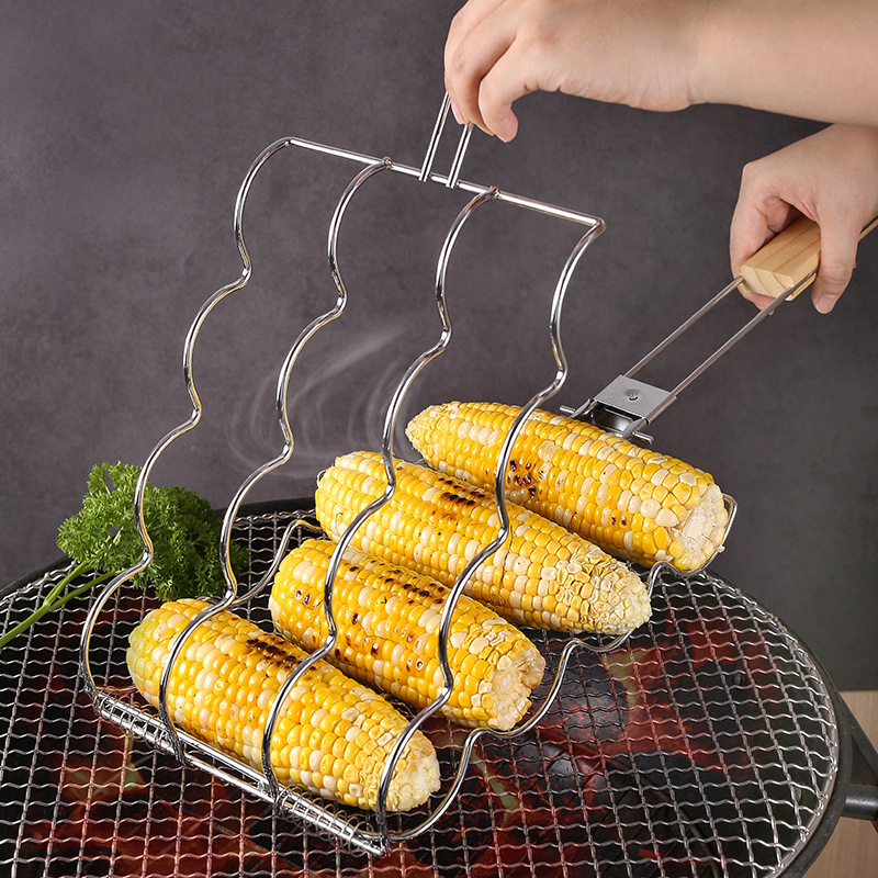 Grilled corn rack, foldable outdoor BBQ corn net clip, multifunctional grill net, portable grilled corn clip