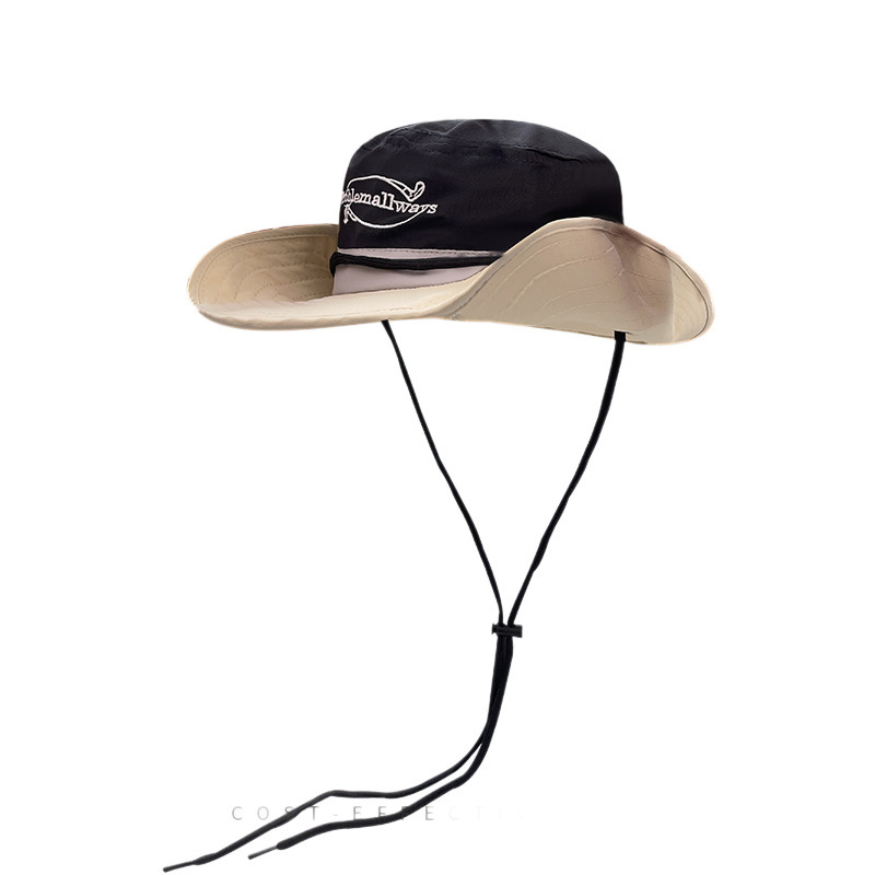 Summer New Outdoor Quick-Dry Hiking Hat for Women, Drawstring Sun Protection Fisherman Hat, Denim Hat, Face Slimming, Embroidered Basin Hat