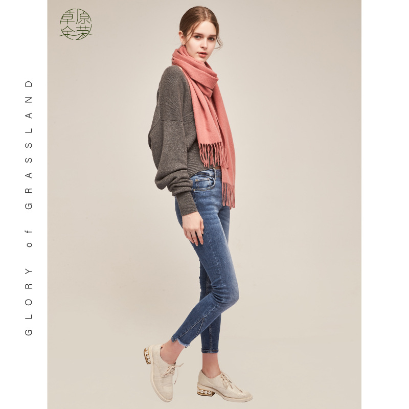 Inner Mongolia women's solid color wool scarf autumn and winter warm plain color small shawl warm neck warmer
