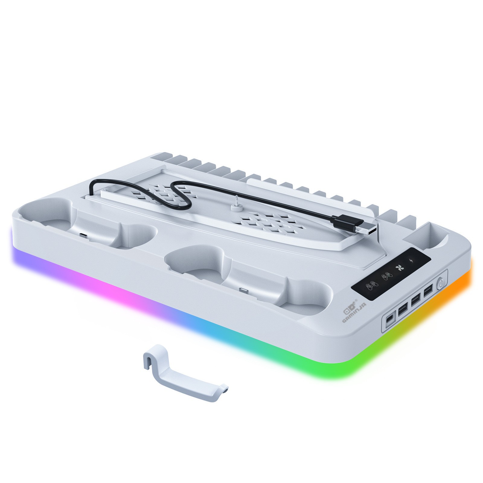 PS5 Slim Multi-Function Charging Cooling Base RGB Light Disc/Digital Version Universal with Headphone Hook