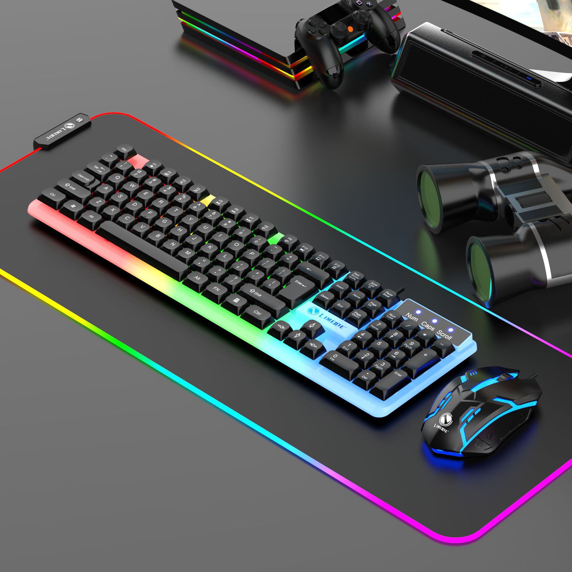 LIMEIDE Upgraded GTX350 Illuminated Keyboard Mouse USB Mechanical Feel Wired Spherical Keycap Set
