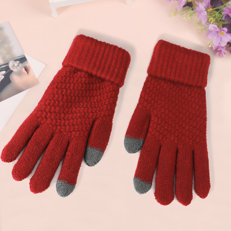 Cashmere Touch Screen Gloves Women Autumn Winter Warm Anti-Cold Fleece-Lined Thickened New Split-Finger Knitted Cycling Men