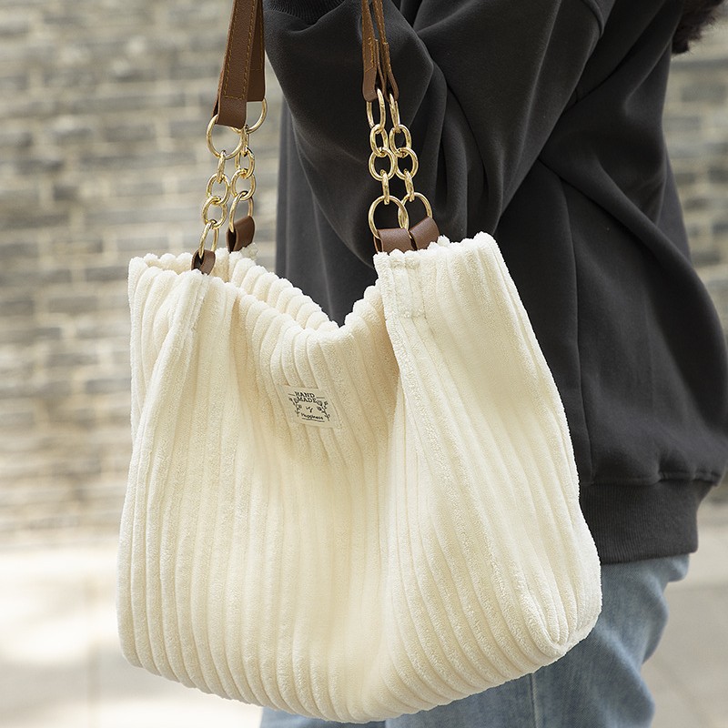 Large Capacity Bag for Women 2025 New Corduroy Texture Tote Bag Casual Commuter Shoulder Bag