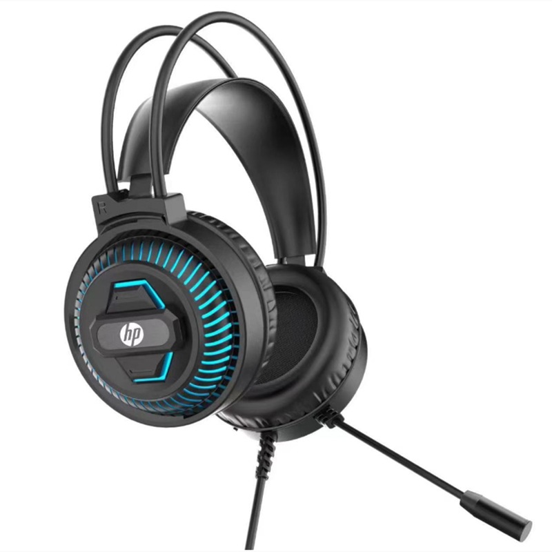 HP 8001U Computer 7.1 Headband Large Earmuff Bass USB Blue Light Headset Business Game