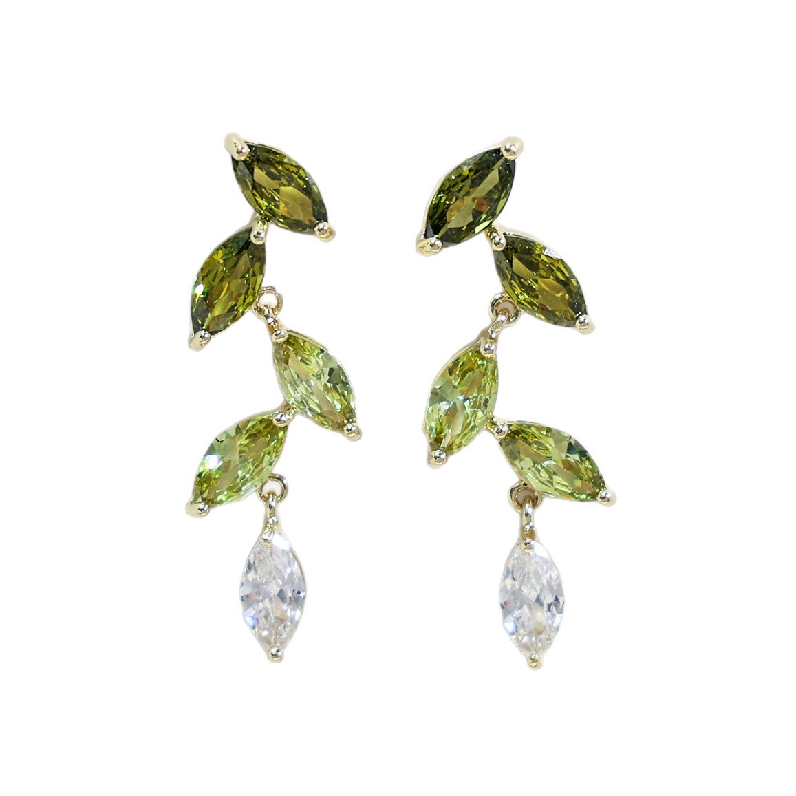 Forest Style Fresh Olive Green Gradient Zirconia Leaf Earrings Exquisite Women's Ear Jewelry