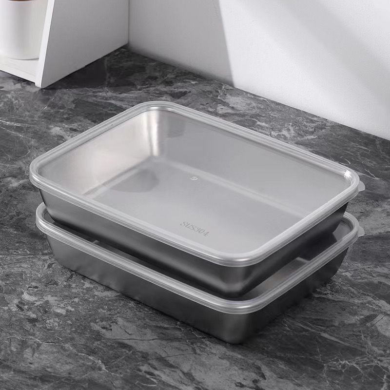 304 stainless steel fresh-keeping box with lid lunch box bento box refrigerator storage box fruit dessert box meal prep box