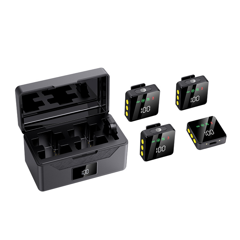 New Wireless Clip-on Microphone, One-to-Two, for Mobile Live Streaming, Noise Reduction, Charging and Storage Integrated Microphone