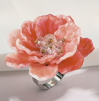 High-quality fresh and sweet colorful resin petal flower dopamine adjustable ring
