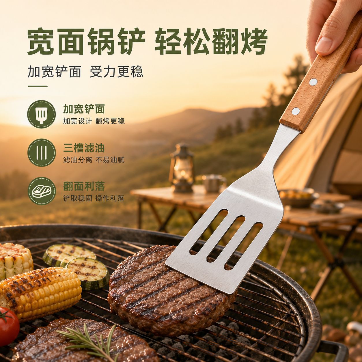 Outdoor Camping BBQ Tools Set Wooden Handle Fork Spatula Tongs BBQ Accessories Bag Stainless Steel BBQ Tools