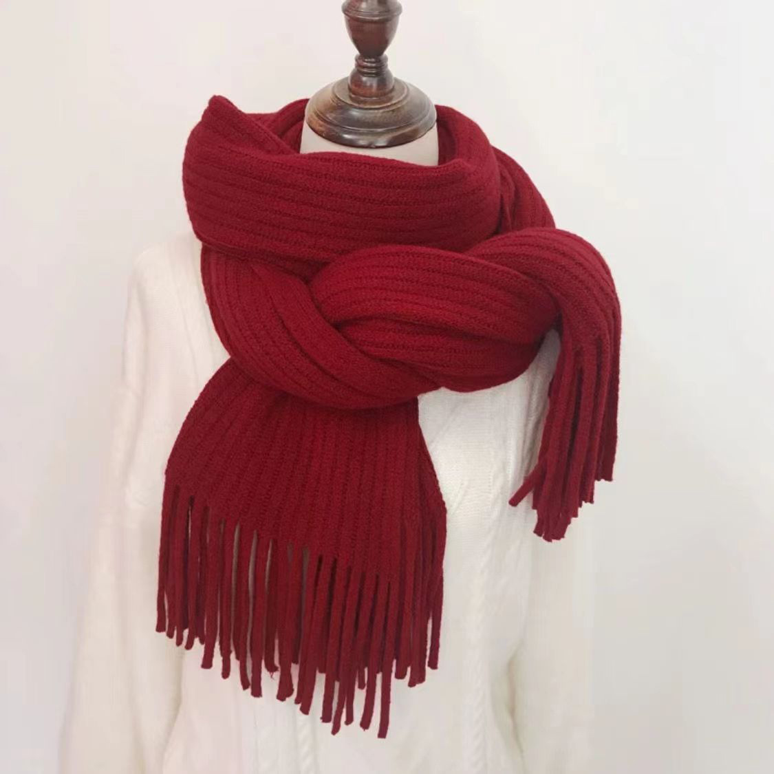 Winter long neck scarf women simple tassel shawl outer cardigan imitation cashmere windproof warm solid color scarf