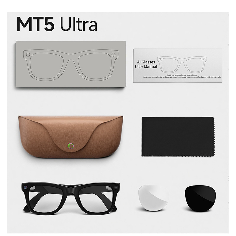 MT5 Ultra Smart Glasses 8MP Camera AI Real-time Translation Music Bluetooth Call with Charging Case