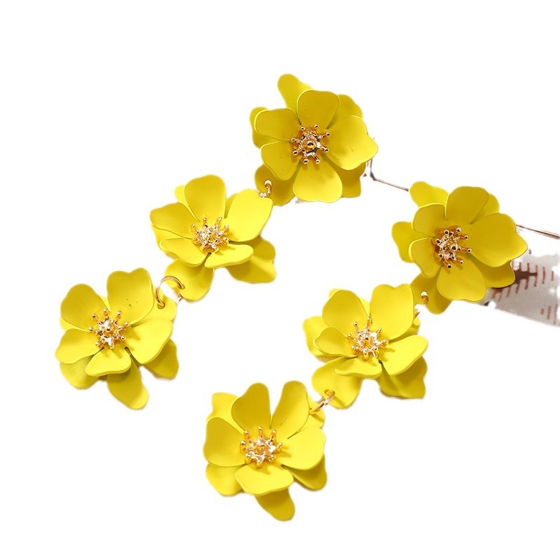 High-quality long dopamine flower earrings rose red ear studs