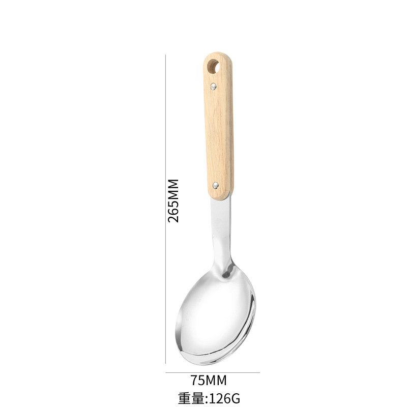 201 non-magnetic three-thick stainless steel soup spoon, solid wood handle spatula, stainless steel household stir-fry spatula, spoon kitchen set