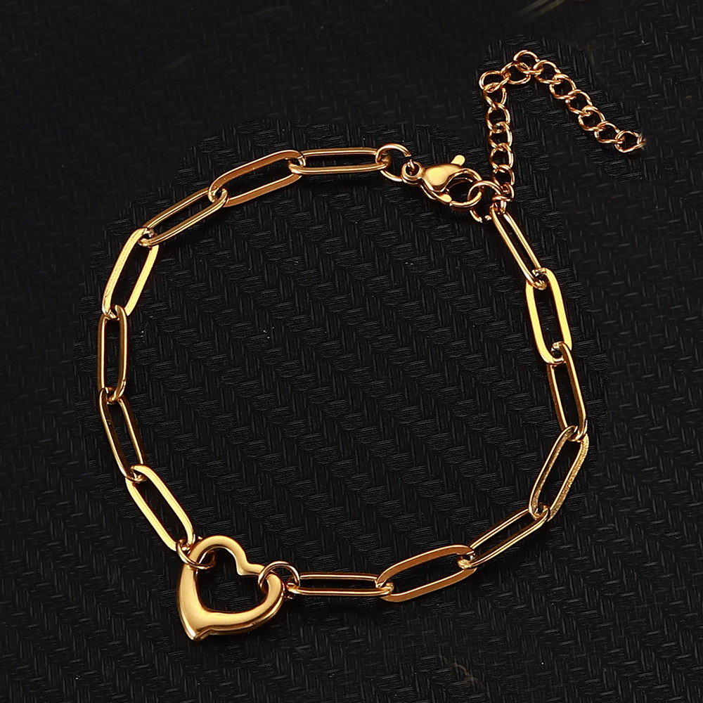 Japanese and Korean stainless steel paperclip heart pendant charm bracelet