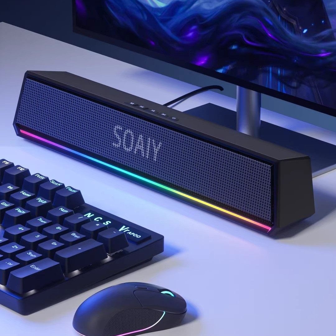 Soai SH02 Computer Desktop Wired Gaming Speaker Desktop Long Bar Home Notebook Bluetooth Speaker Bass