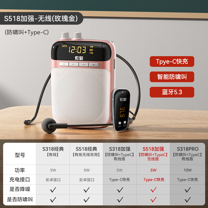SOAIY S318 Mini Amplifier for Teachers Wireless Headset Microphone Teaching Lecture Loud Speaker