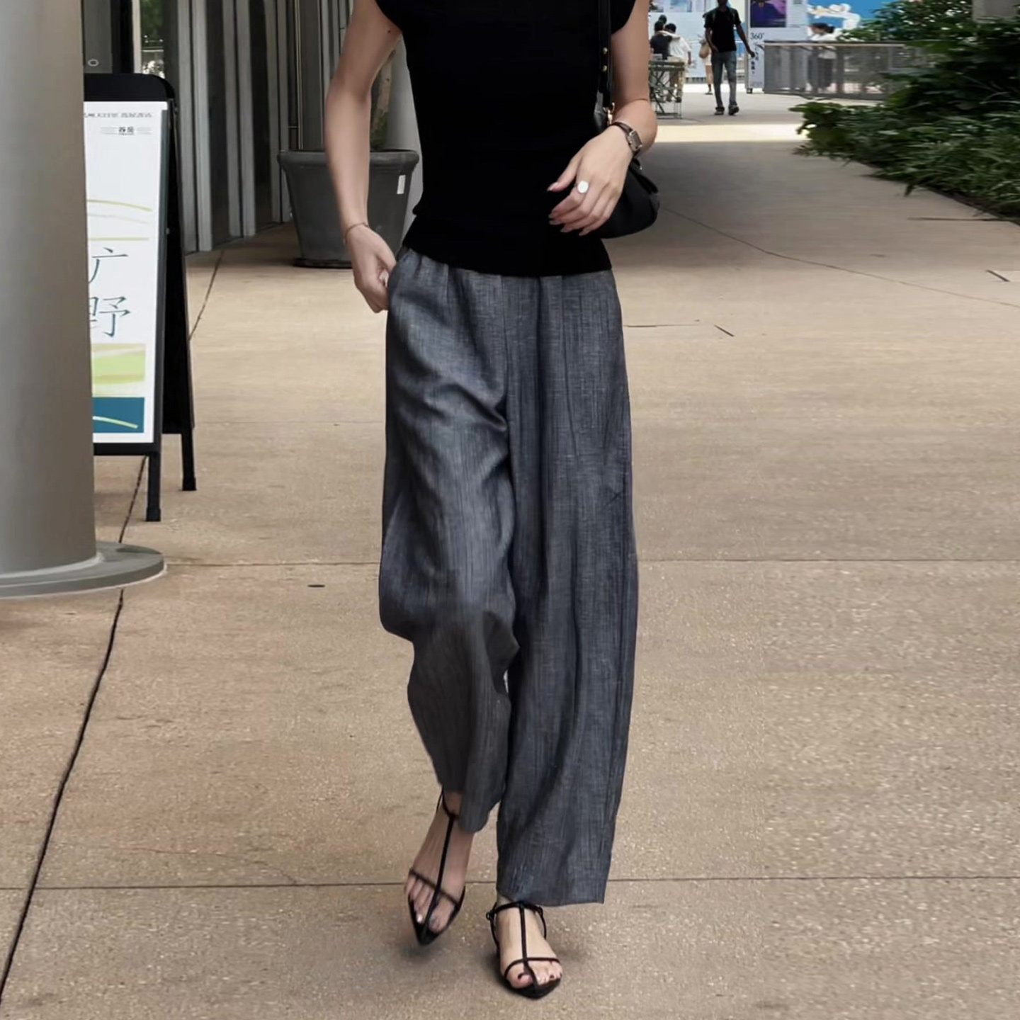 Gray casual pants women summer new plus size women pants loose small straight leg curved wide-leg pants