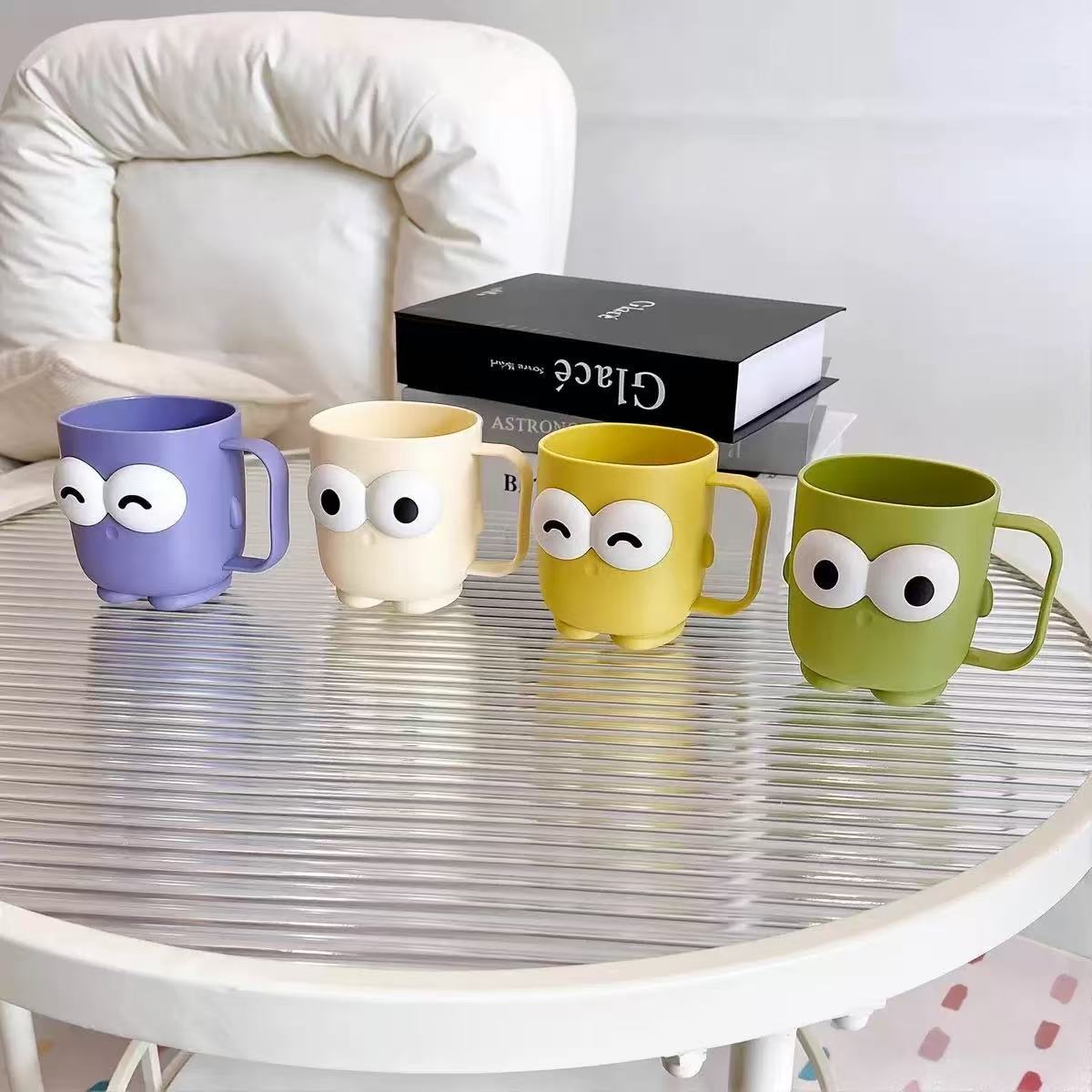 Cartoon big eye cup children's water cup household cute mug expression cup breakfast cup