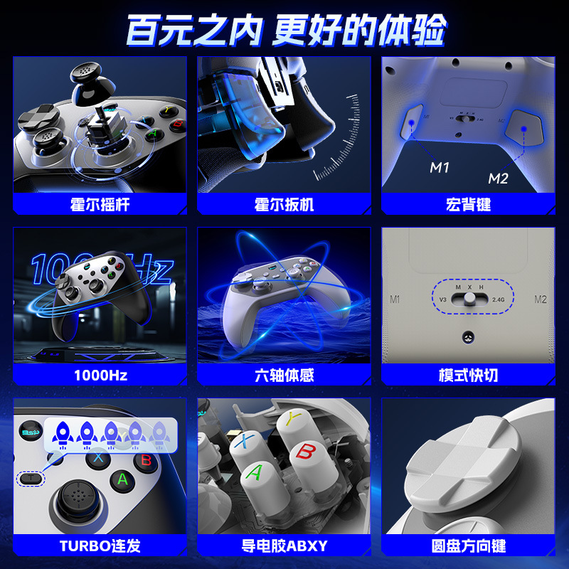 G6S Wireless Bluetooth Game Controller Dual Hall Six-Axis Auto Fire Macro Back Buttons Switch Android iOS Computer Controller