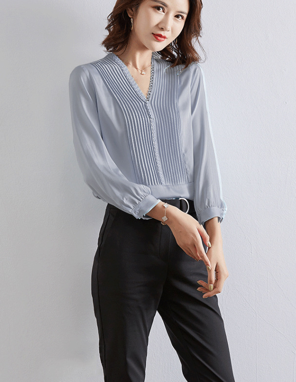 2026 Early Autumn New S328 Organ Pleats Button 18 Momme Silk Crepe de Chine White Shirt Women