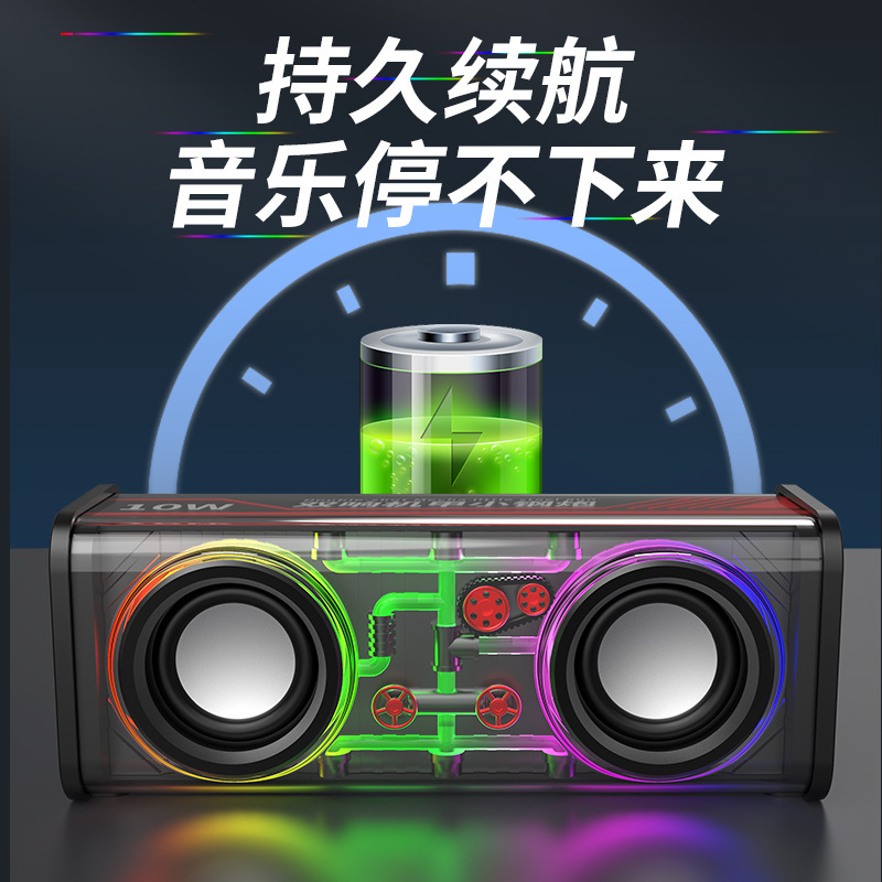 V8 Transparent Mecha Dual Sound Small Steel Cannon Audio Wireless Bluetooth Speaker Colorful Lighting Support TWS