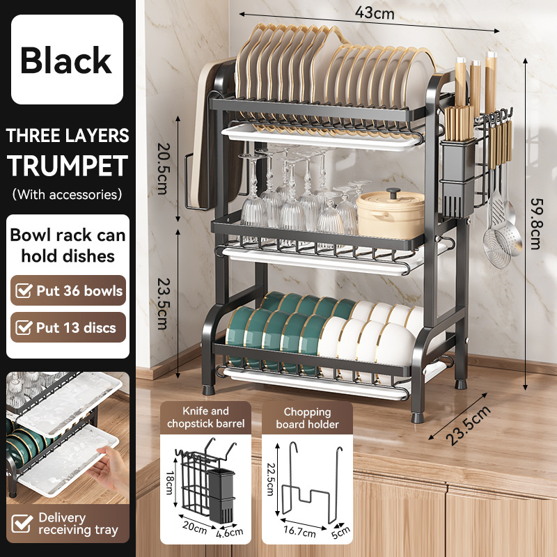 Kitchen draining bowl dish rack storage rack bowl plate household bowl rack countertop cutting board integrated storage rack