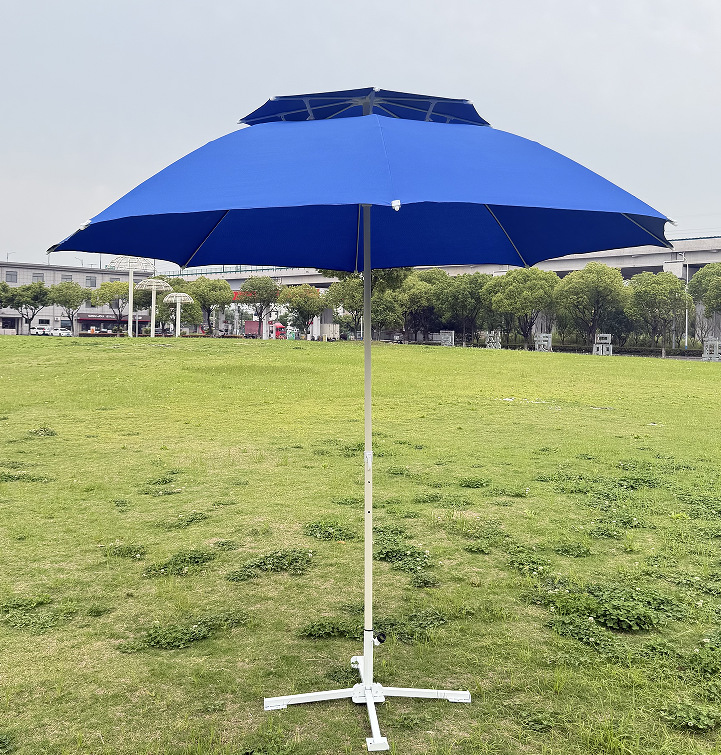 Outdoor 3m center pole umbrella, courtyard umbrella, double-layer fiber wind-resistant umbrella, double-bone fiber beach umbrella