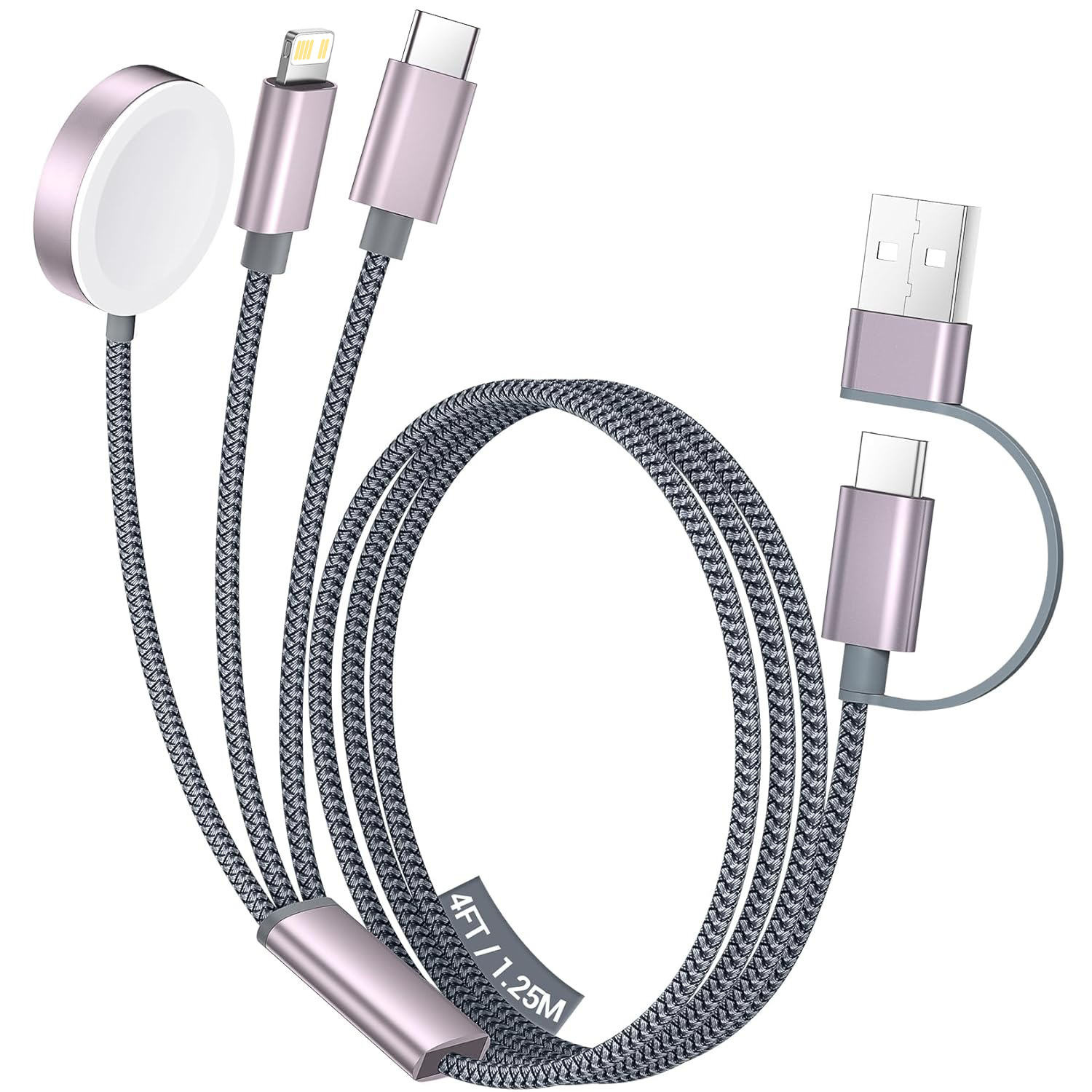 Portable 2-in-3 multi-interface USB+TypeC watch charger compatible with Apple iWatch magnetic charging cable