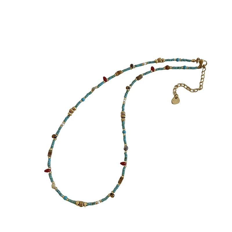 Natural stone turquoise bead necklace women's 2025 new collarbone chain neck chain