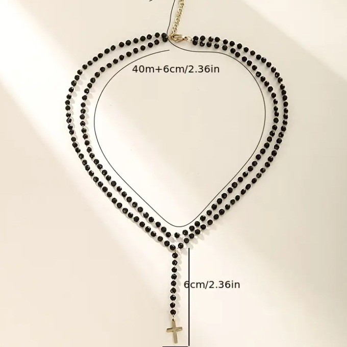 Crystal Bead Collar Necklace Party Minimalist Multi-Layer Cross Pendant Necklace