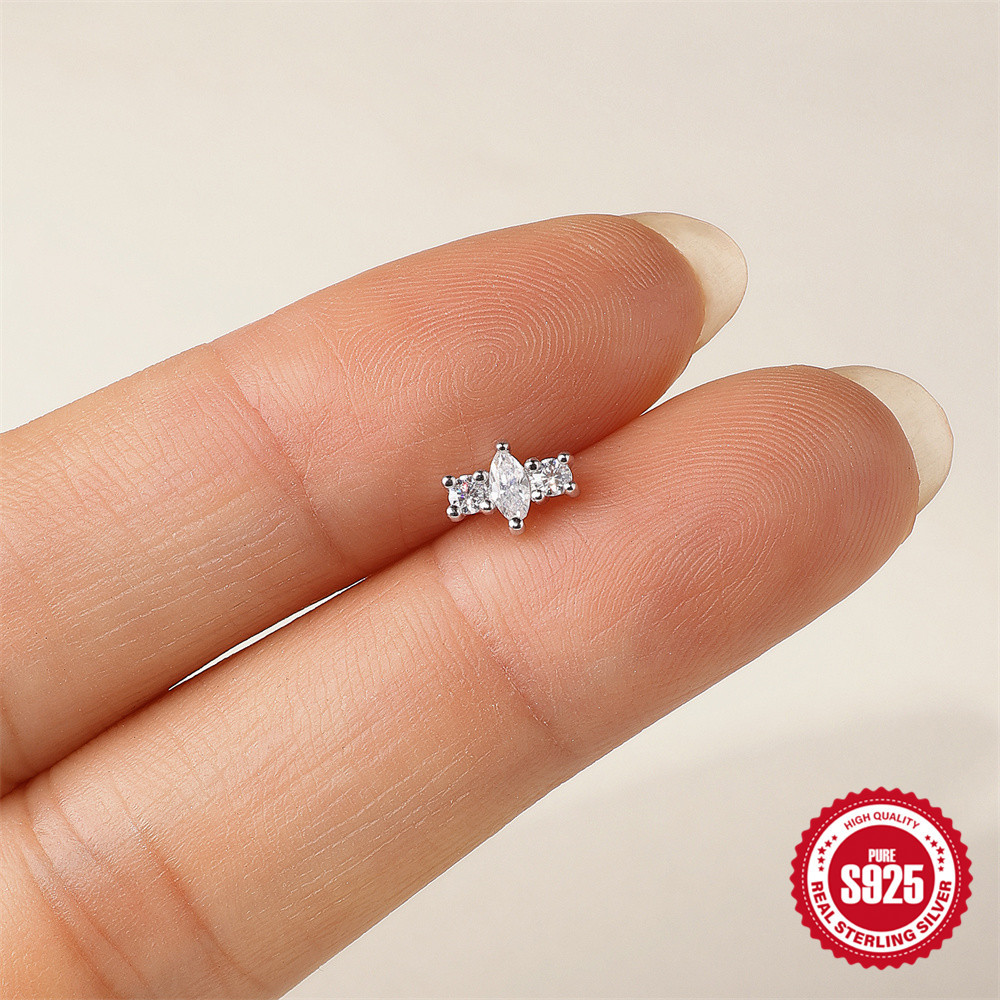 S925 sterling silver spliced moissanite flat head threaded cartilage ear stud ear bone stud ear piercing ear stud
