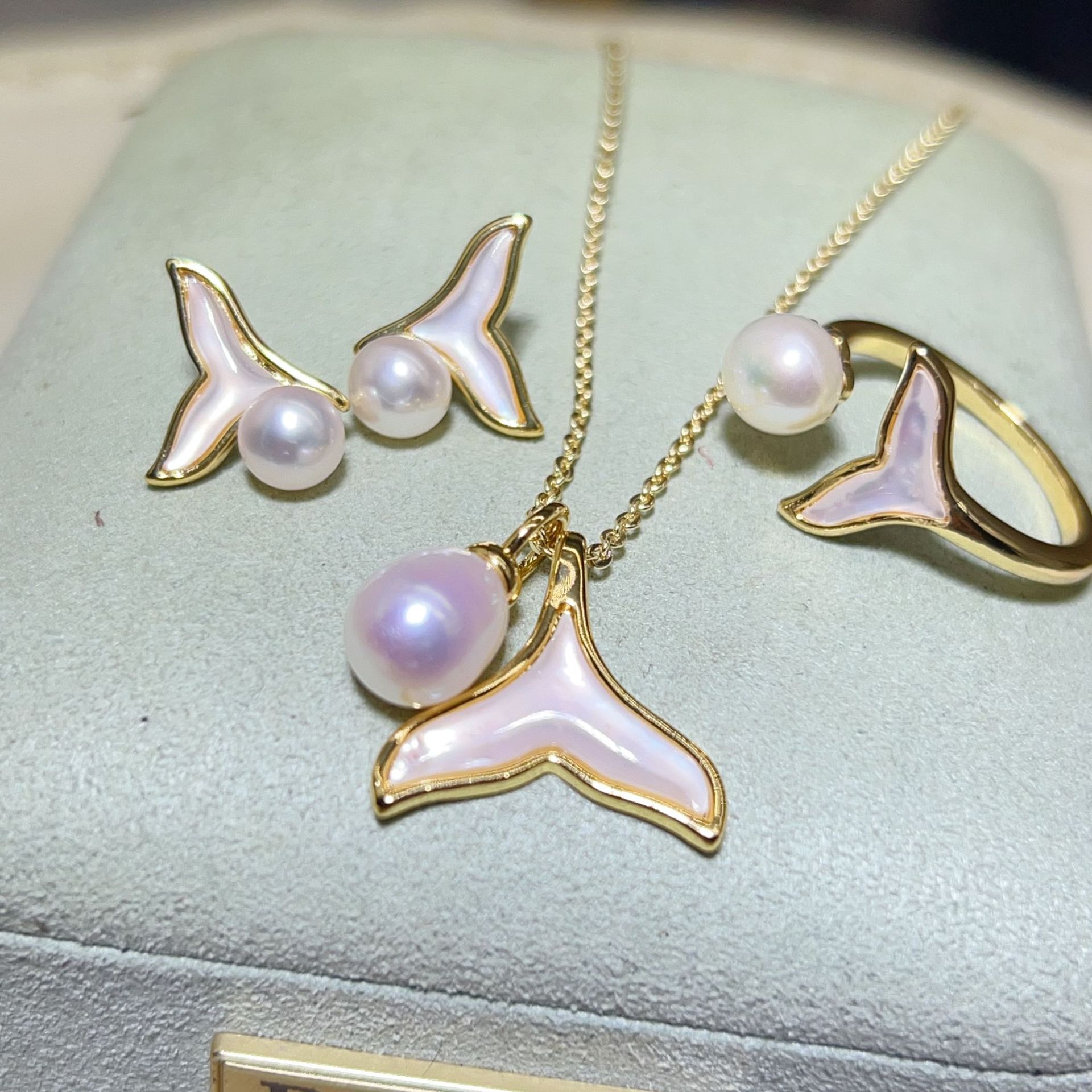 Zhuji Pearl Gold-Plated Summer New Pearl Set Natural Freshwater Pearl Cute Little Animal Earrings Necklace