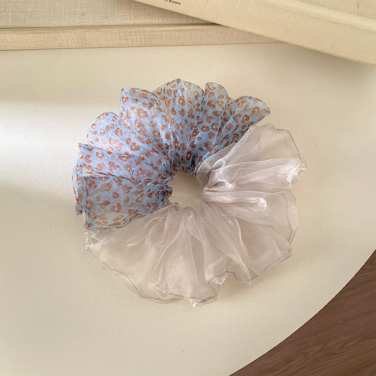 50#欧根纱拼接蓝色豹纹发圈约18cm