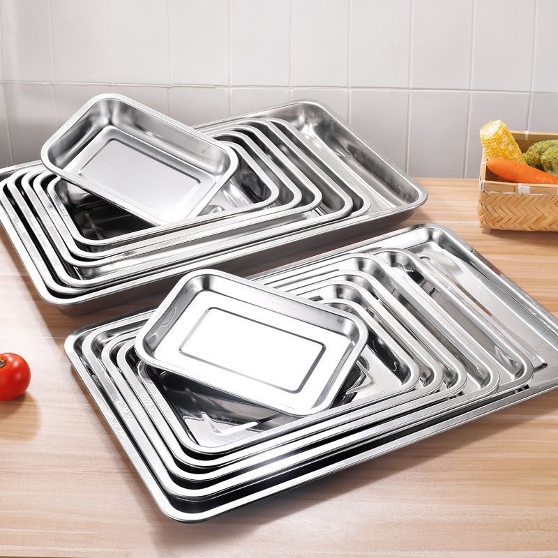 Stainless steel square tray cold dish tray braised dish tray rice steaming tray household tray fish baking tray dumpling tray rectangular dish