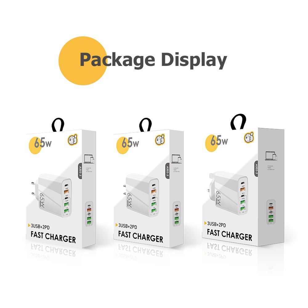 3.1A Rated 65W Fast Charging Phone Charger Type-C PD+3USB Multi-Port Travel Charger Charging Head