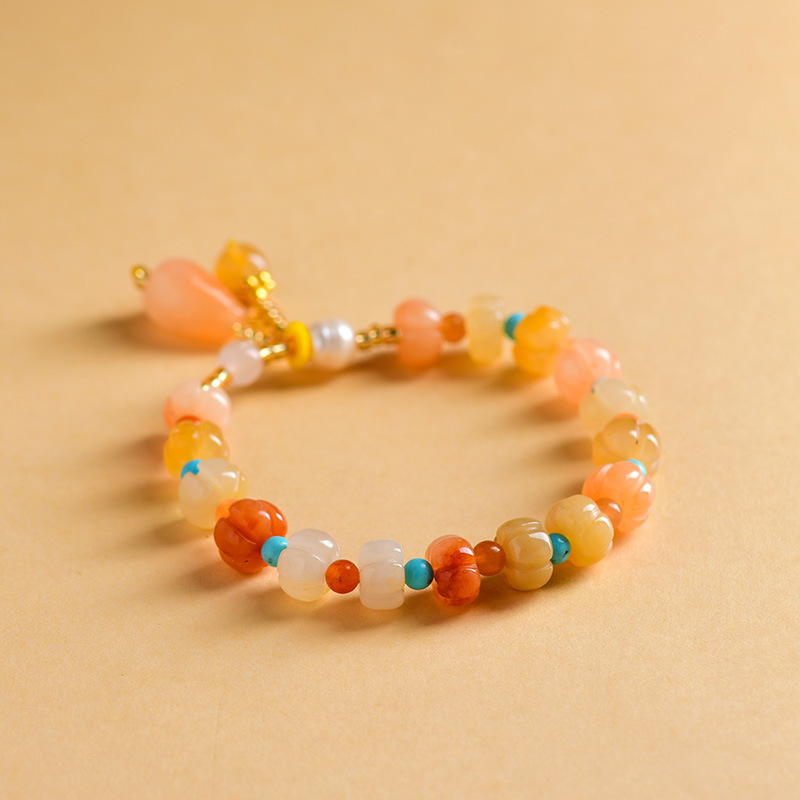 Xinjiang Gold Silk Jade Multi-loop Bracelet Peace Buckle Pendant New Chinese Style Ethnic Style Buddha Bead Prayer Bead Bracelet