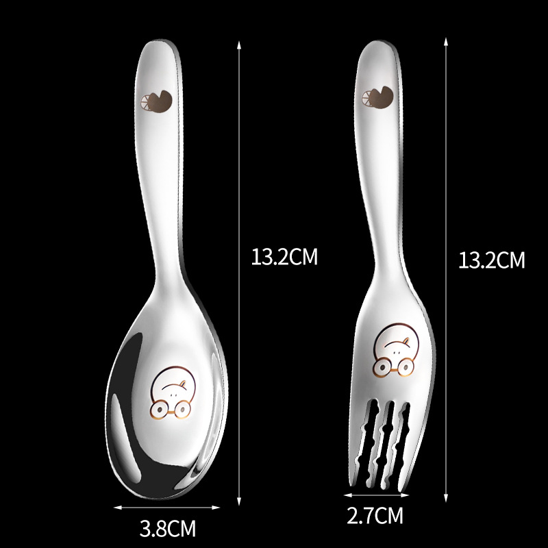316 stainless steel children's spoon fork rice spoon toddler baby eating soup spoon color carved cartoon small spoon dessert spoon