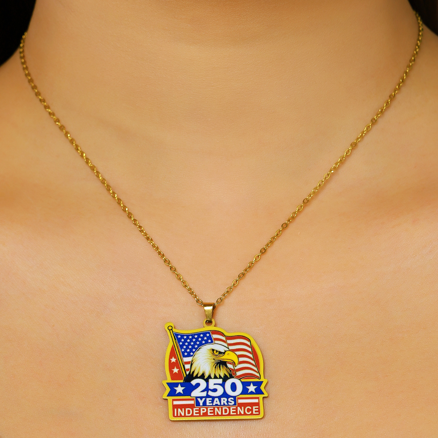 250th Anniversary American Independence Day Commemorative Brooch Earrings Ring Necklace Women's Bow Pendant Collarbone Chain Jewelry