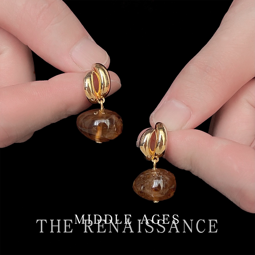 Vintage Light Retro Milad Amber Ear Studs Autumn Winter Earrings Ear Accessories