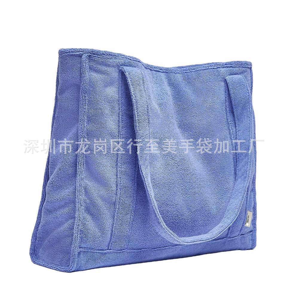 Custom terry cloth handbag shopping bag cotton towel beach bag printable logo mark drawstring zipper crossbody bag